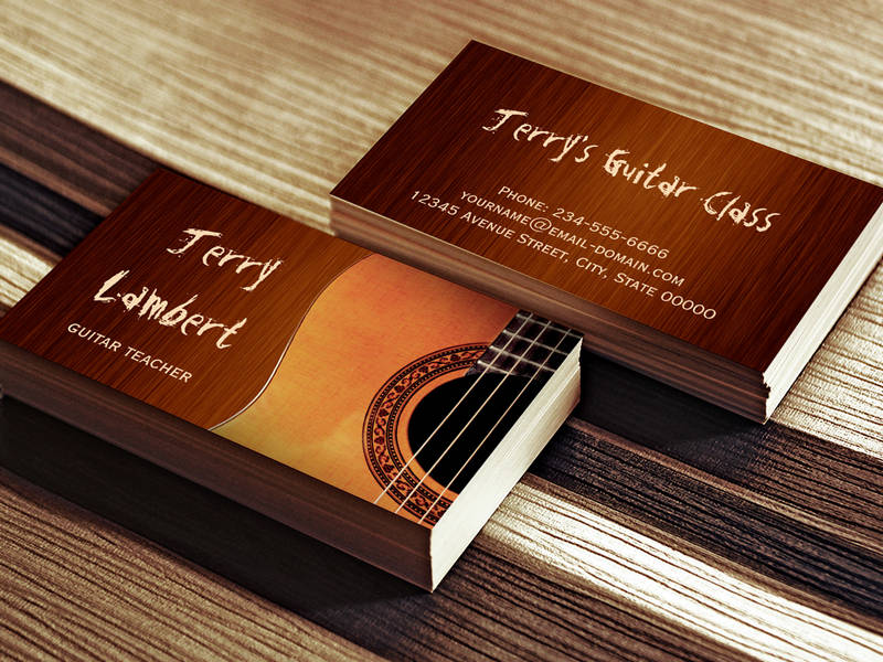 Customizable Guitarist Guitar Player Teacher Stylish Wood Look Business Card Templates
