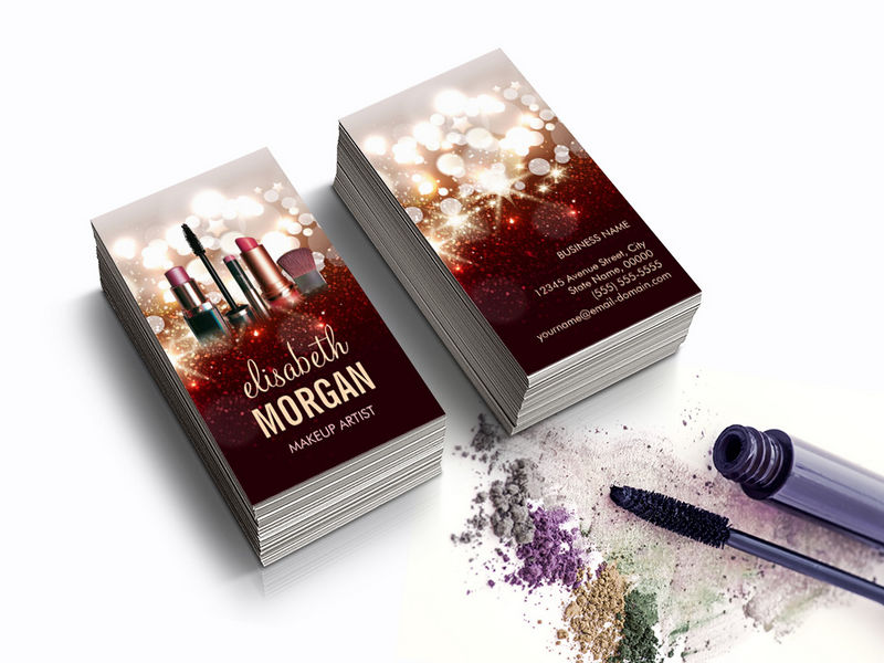 Customizable Makeup Artist Cosmetologist Shiny Glitter Sparkle Business Card Templates
