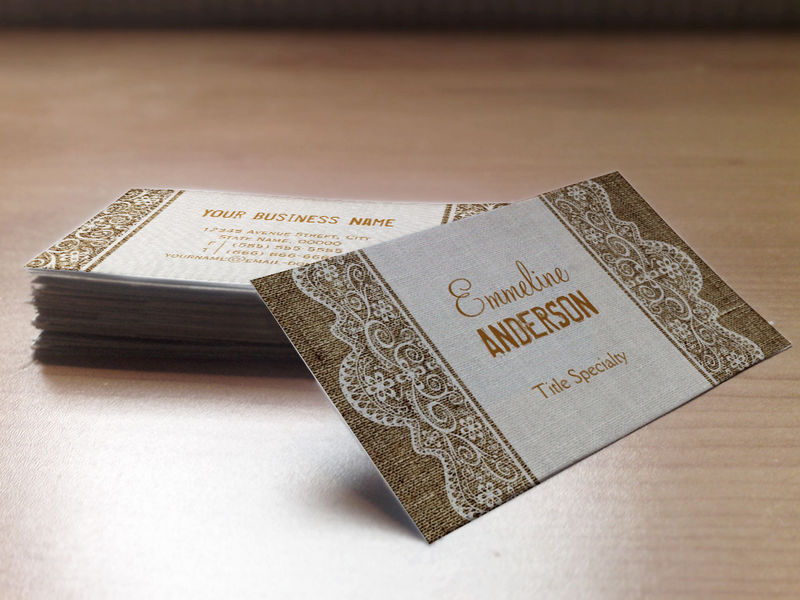 Customizable Vintage Rustic Burlap with Floral Lace Business Card Template